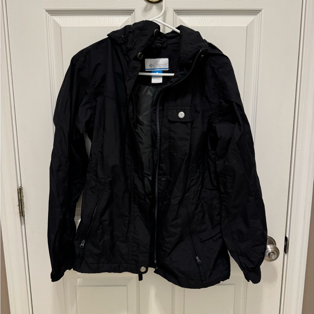 Women’s Black Columbia Rain Jacket with Detachable Hood Size Small